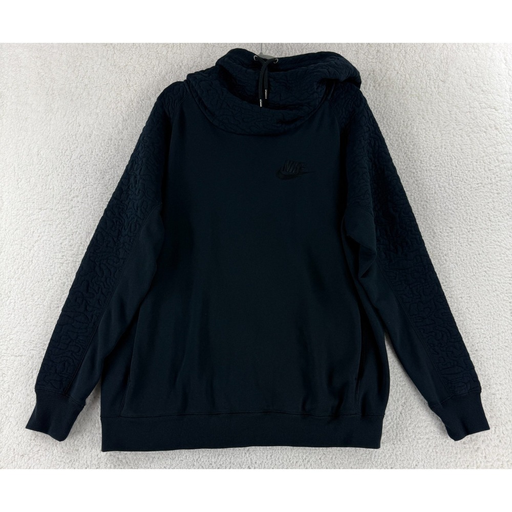 Nike Quilted Rally Hoodie Sweater Womens Size XL Black Pullover Long Sleeve Knit
